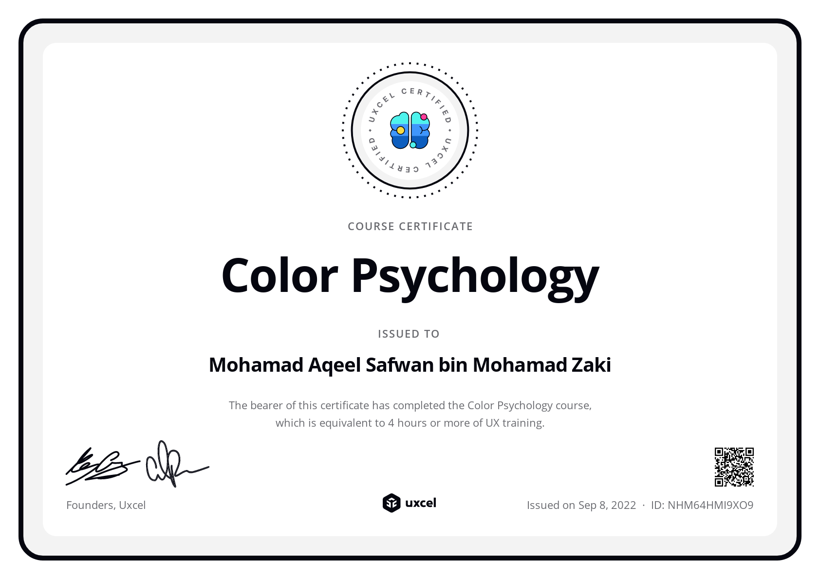 Mohamad Aqeel Safwan bin Mohamad Zaki's certificate